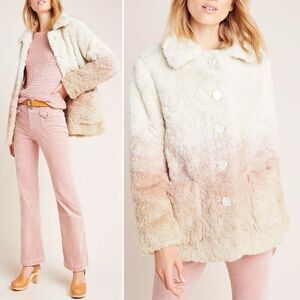 Anthropologie Blush Ombré Faux Fur Coat Boho Teddy Jacket Women’s Size Medium